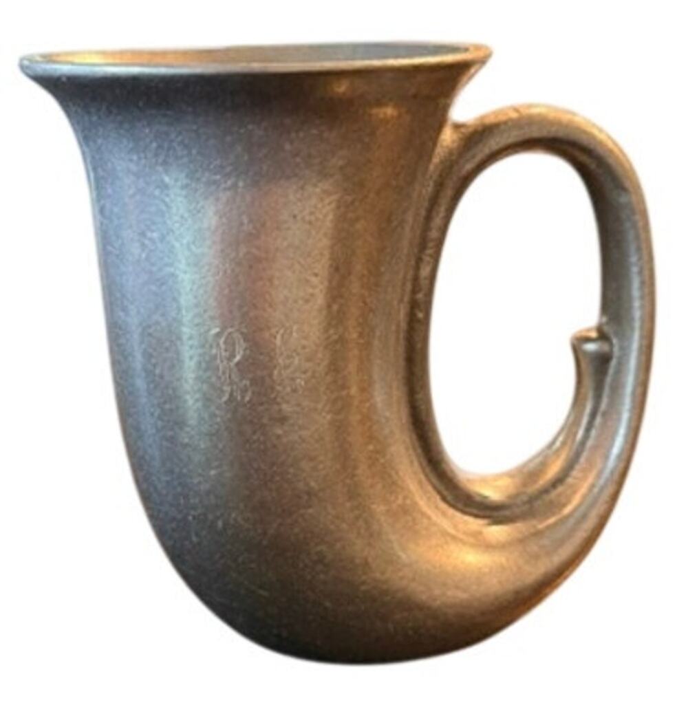 Vintage Metal Tankard Mug Satin Finish RH Monogram Flared Rim Loop Handle